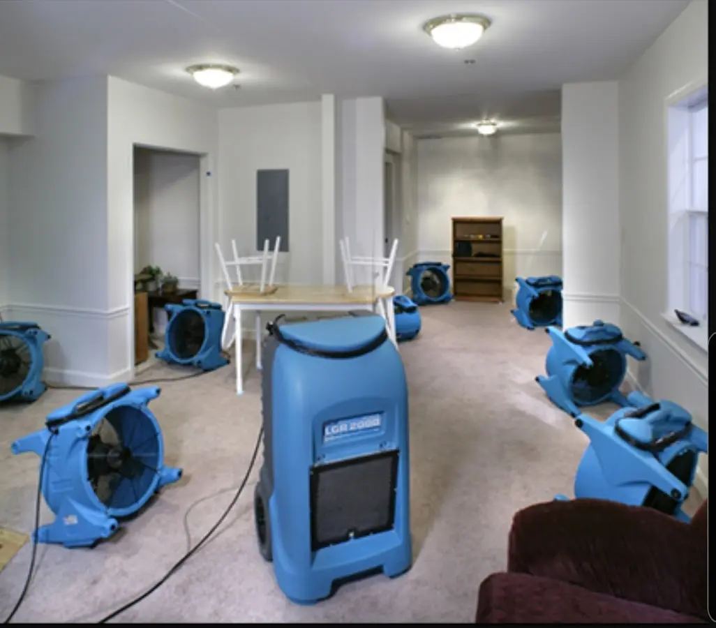 Air movers and dehumidifier setup for Water Extraction & Removal in Andover